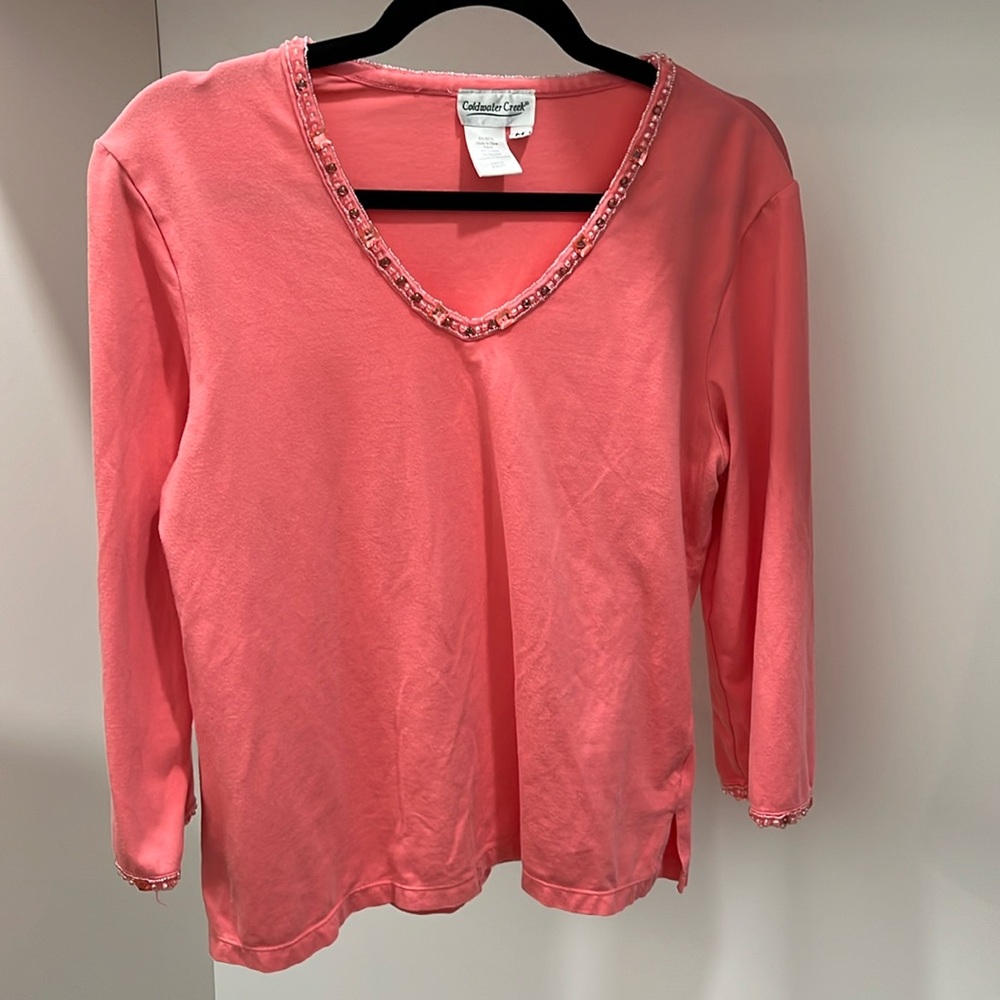 M Beaded 3/4 sleeve V neck Coldwater Creek Top